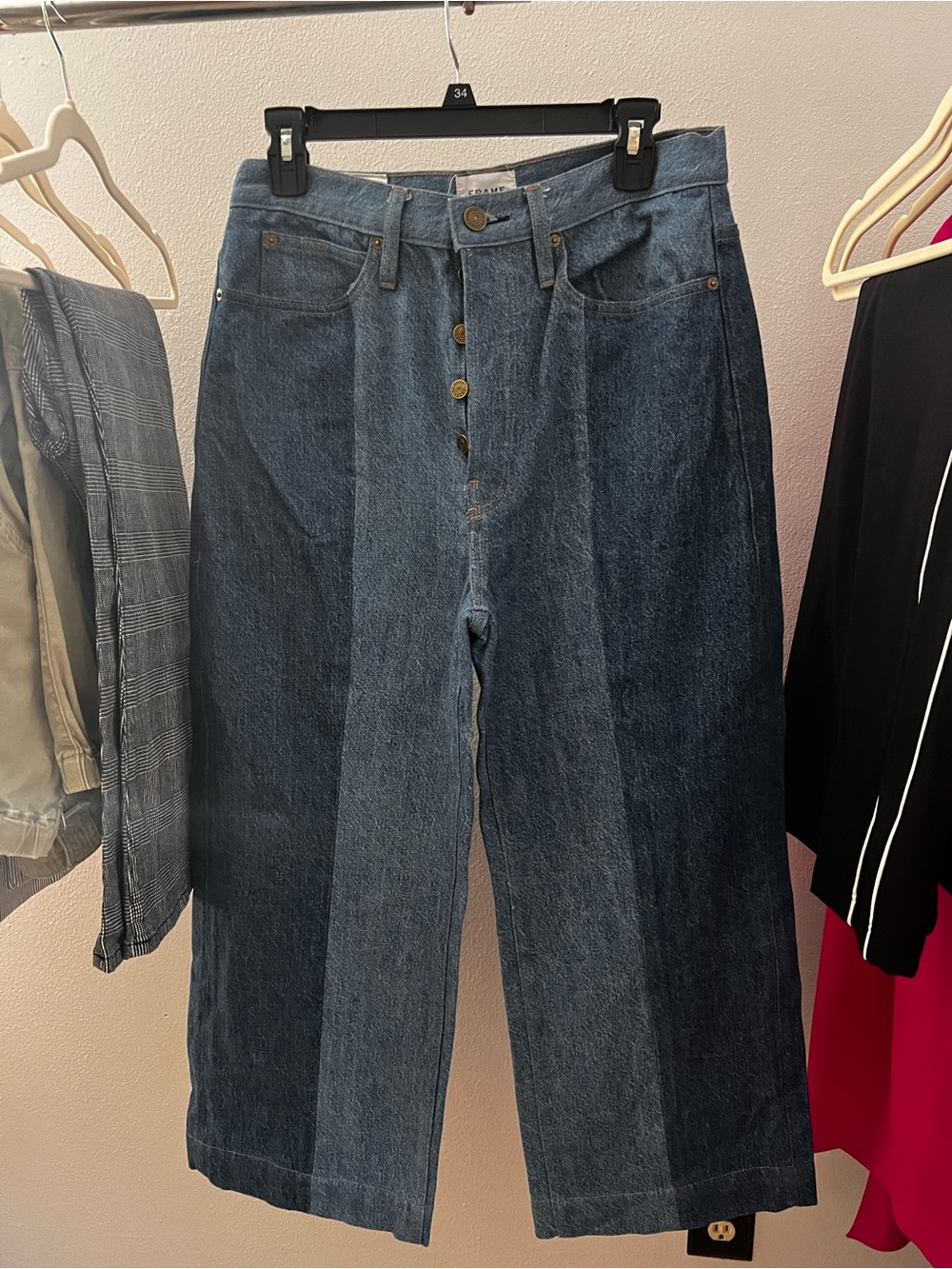 Frame Denim Two-Tone Blue High-Rise Wide-Leg Jeans